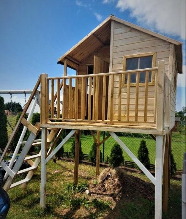  Drewniany domek ogrodowy dla dzieci - Jacek max ze ślizgiem i podwójną huśtawką