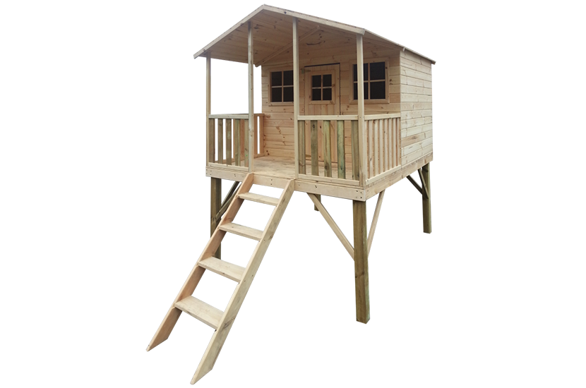 Drewniany domek Grześ dla dzieci z pojedynczą huśtawką