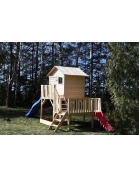 Drewniany domek ogrodowy dla dzieci - Hipcio z dwoma ślizgami