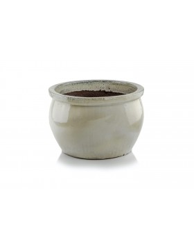 Donica ceramiczna Glazed Round-Pot, Krem, komplet trzy sztuki