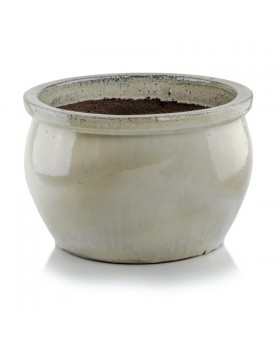 Donica ceramiczna Glazed Round-Pot, Krem, komplet trzy sztuki