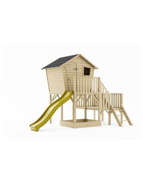 Drewniany domek dla dzieci Małgosia Max z platformą i długim ślizgiem