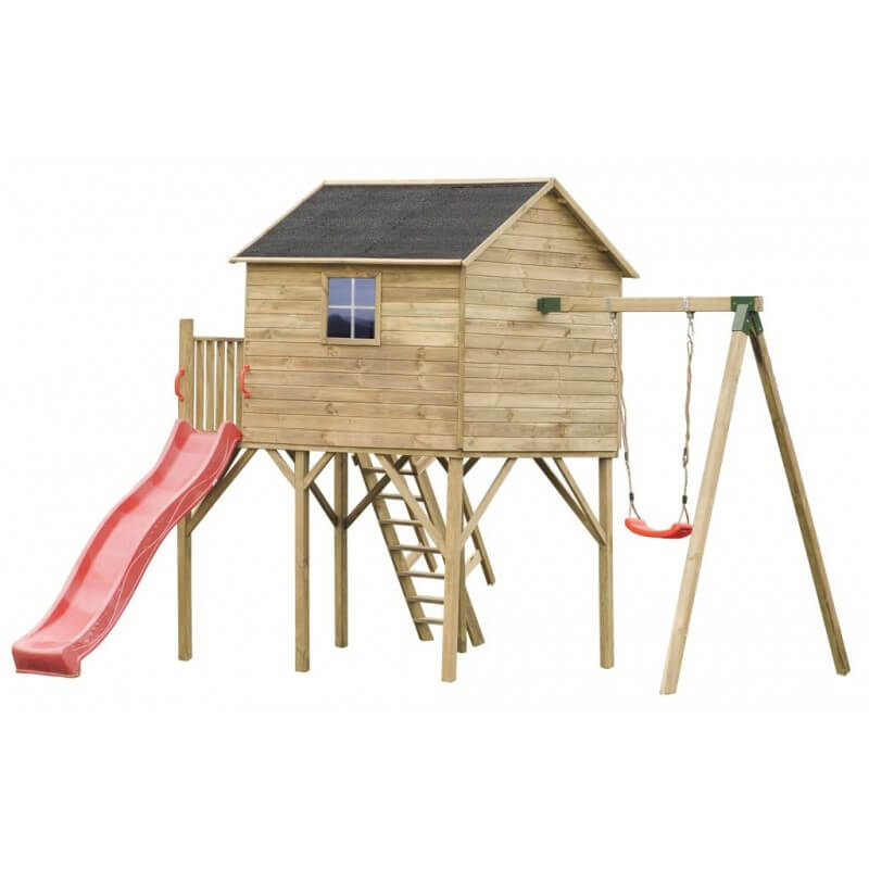  Drewniany domek ogrodowy dla dzieci - Jacek max ze ślizgiem i huśtawką