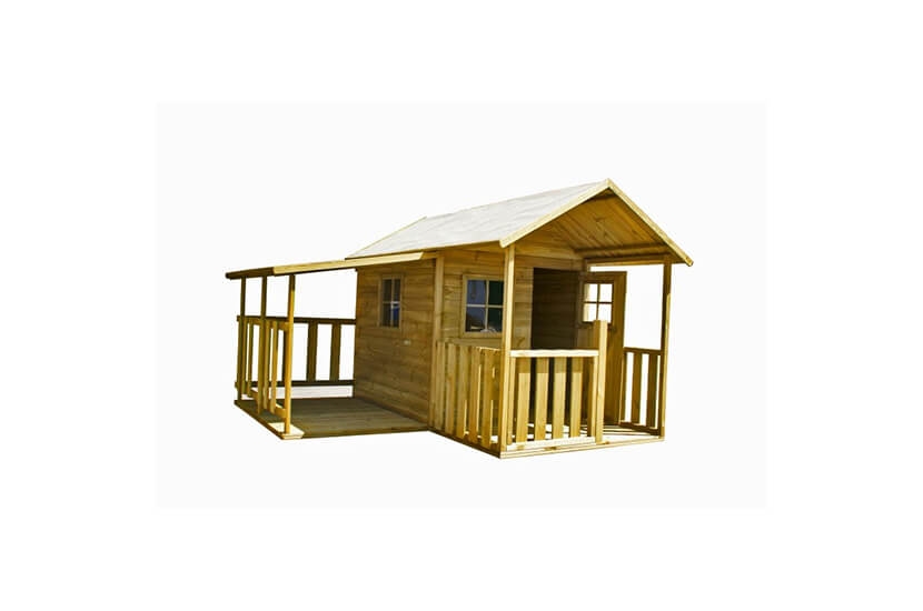 Drewniany domek ogrodowy dla dzieci - Biedronka z garażem