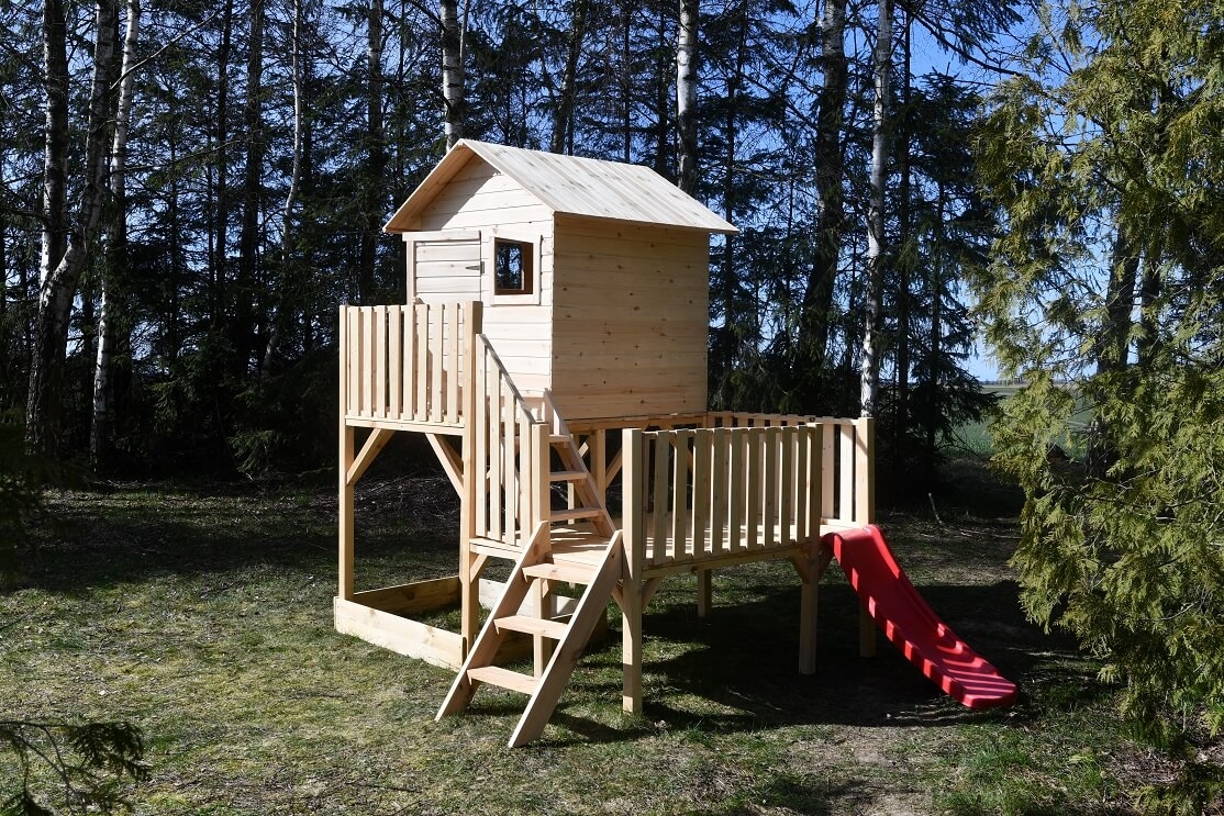 Drewniany domek ogrodowy dla dzieci - Hipcio z krótkim ślizgiem