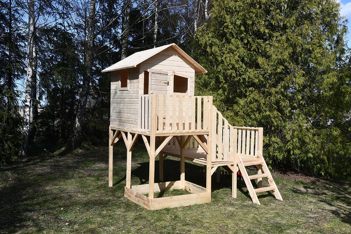 Drewniany domek ogrodowy dla dzieci - Hipcio z krótkim ślizgiem