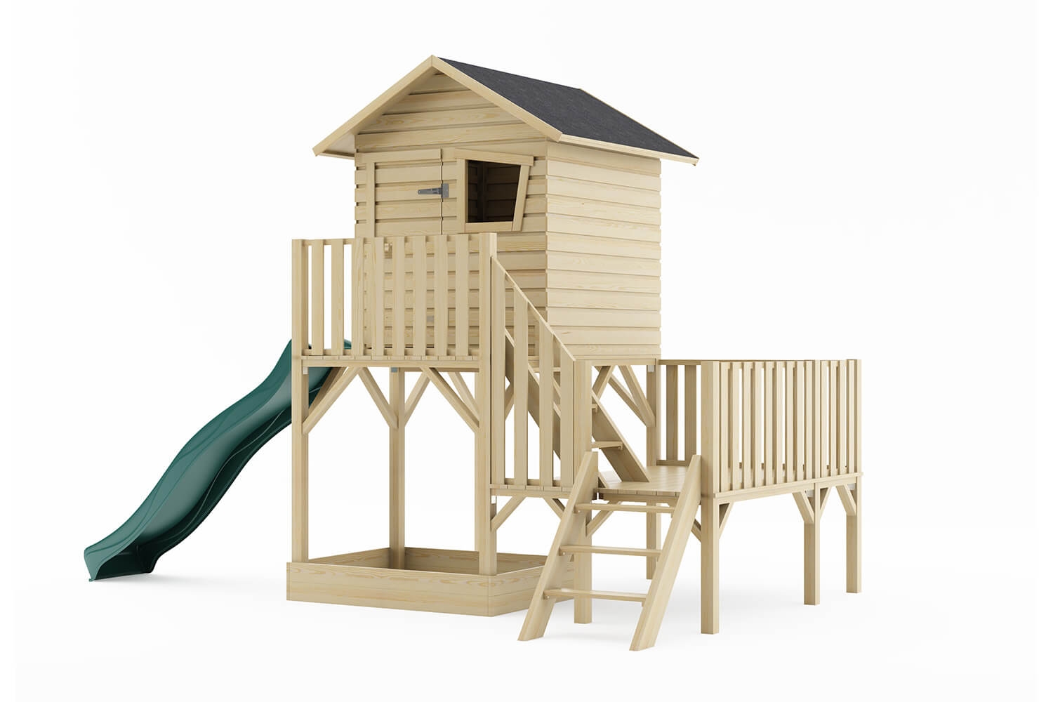 Drewniany domek ogrodowy dla dzieci - Hipcio z długim ślizgiem