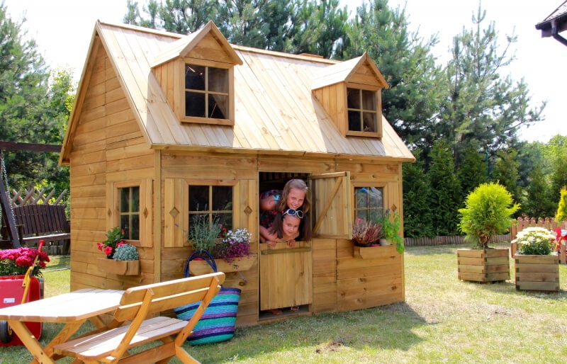 Piętrowy drewniany domek ogrodowy dla dzieci - Jadzia